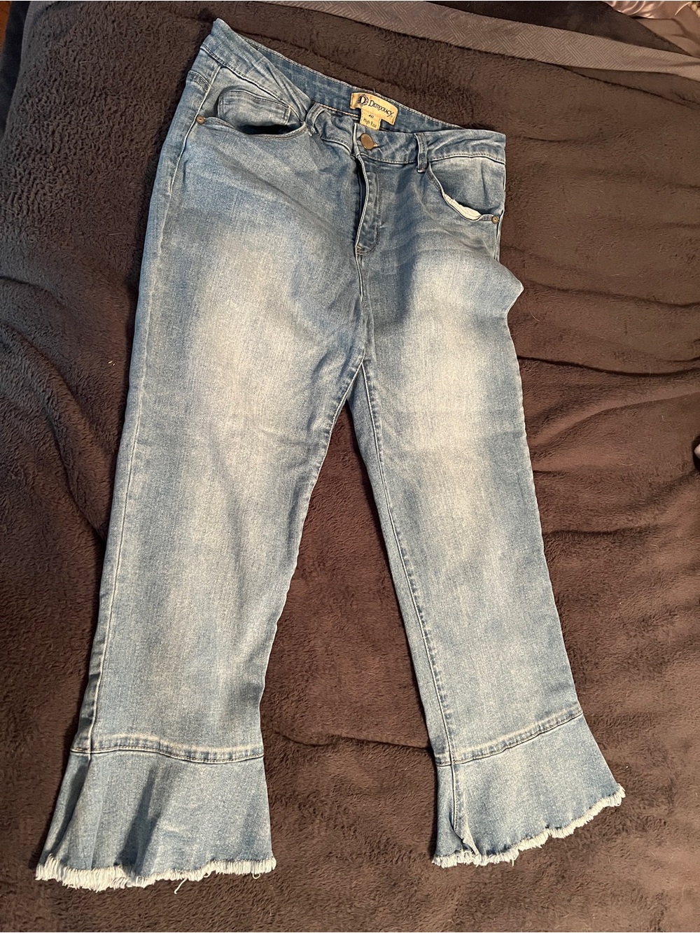 Democracy Light Blue Ruffled Hem Wide Leg Jeans